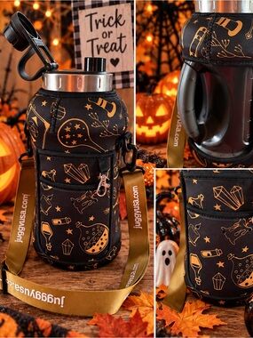 Halloween Black & Orange Insulated Bottle Carrier with Strap